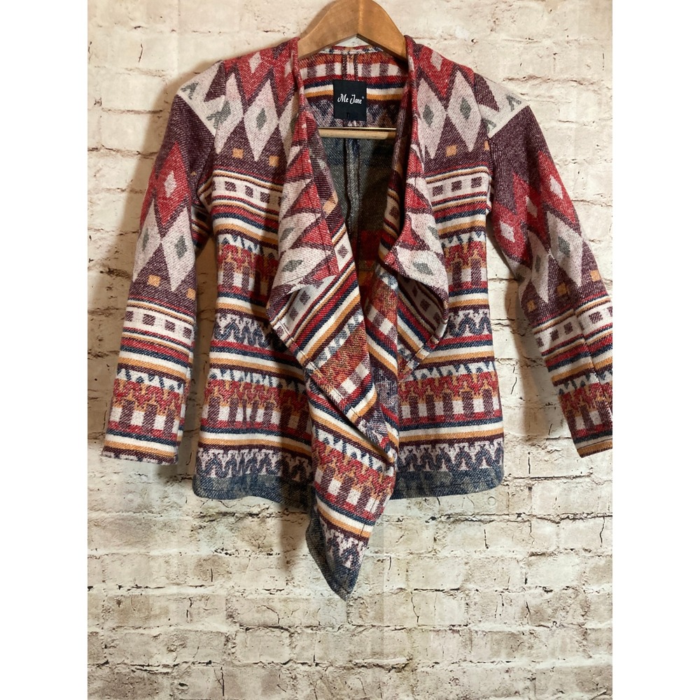 Me Jane Jacket 8 Bohemian Aztec Navajo‎ Rust Open Front Stretch Lightweight
